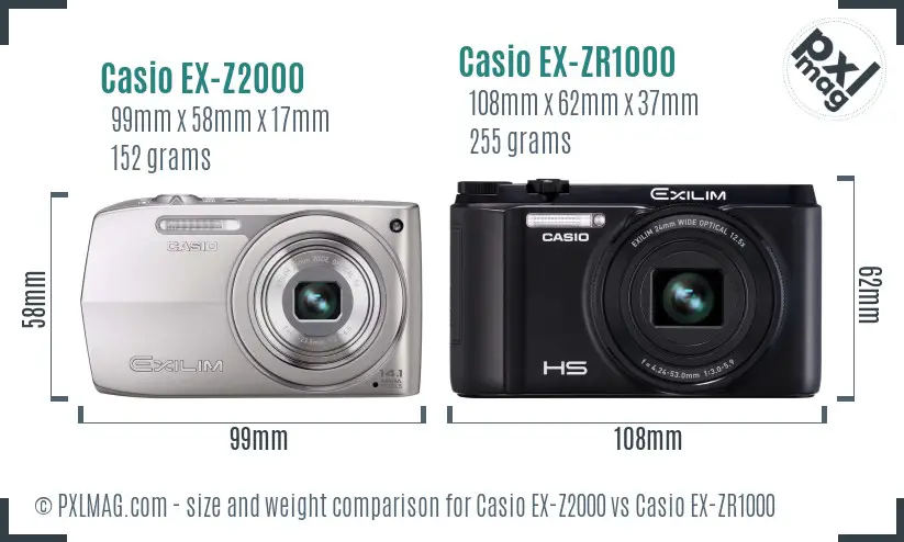 Casio EX-Z2000 vs Casio EX-ZR1000 size comparison