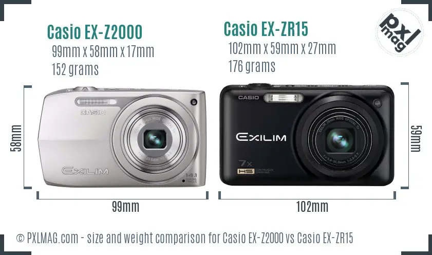 Casio EX-Z2000 vs Casio EX-ZR15 size comparison