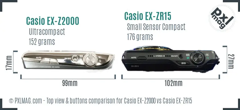 Casio EX-Z2000 vs Casio EX-ZR15 top view buttons comparison