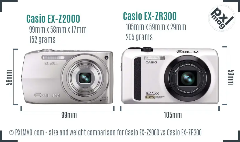 Casio EX-Z2000 vs Casio EX-ZR300 size comparison