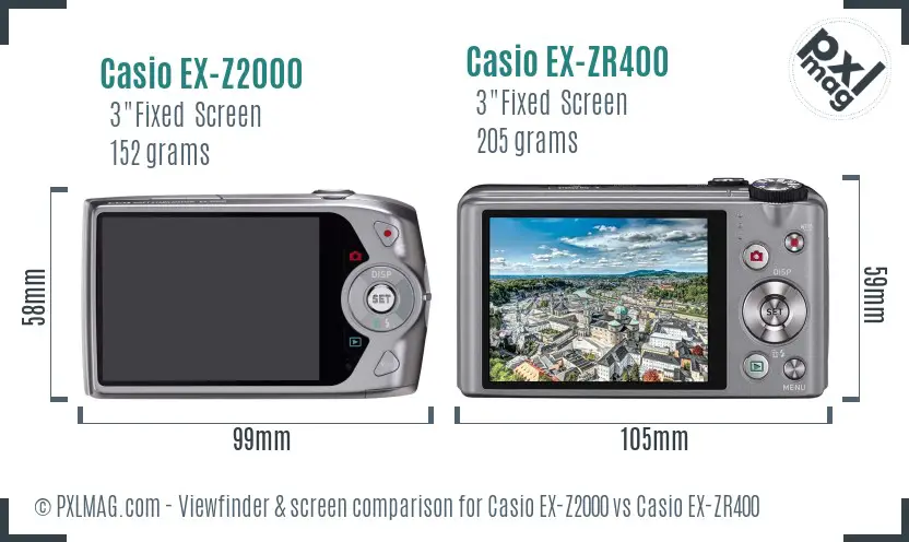 Casio EX-Z2000 vs Casio EX-ZR400 Screen and Viewfinder comparison