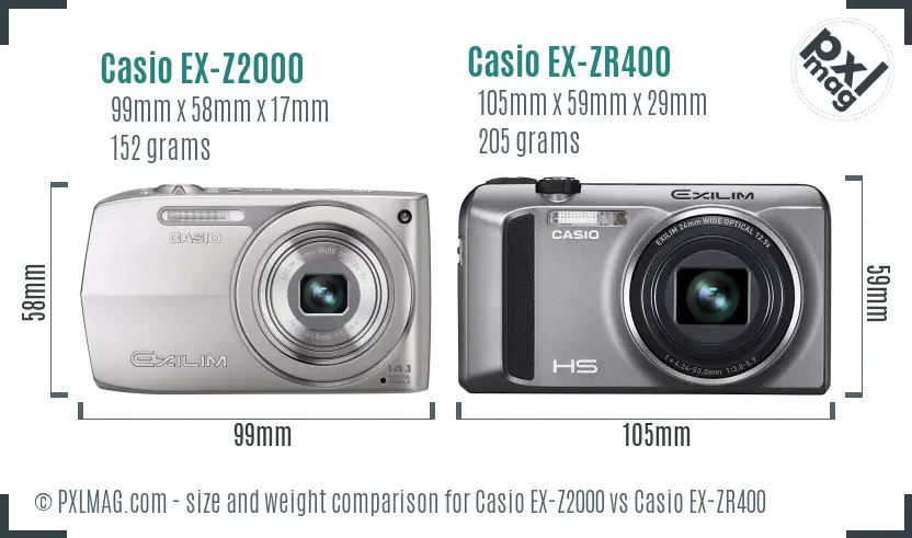 Casio EX-Z2000 vs Casio EX-ZR400 size comparison