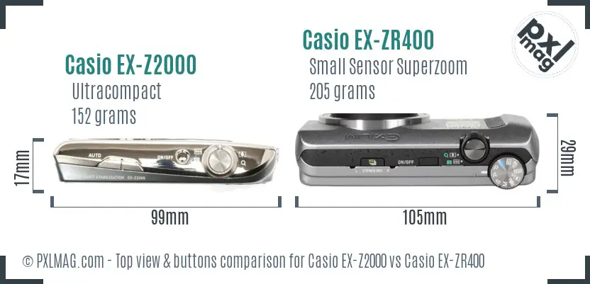Casio EX-Z2000 vs Casio EX-ZR400 top view buttons comparison