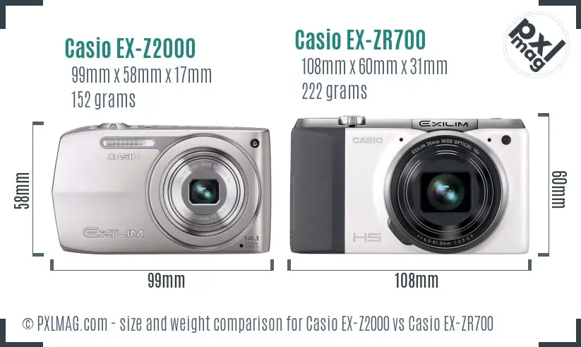 Casio EX-Z2000 vs Casio EX-ZR700 size comparison