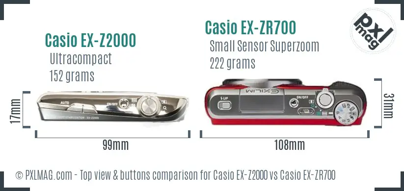 Casio EX-Z2000 vs Casio EX-ZR700 top view buttons comparison