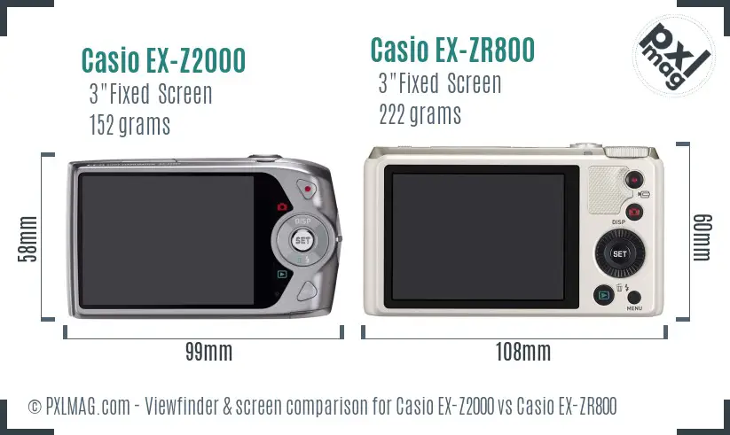 Casio EX-Z2000 vs Casio EX-ZR800 Screen and Viewfinder comparison