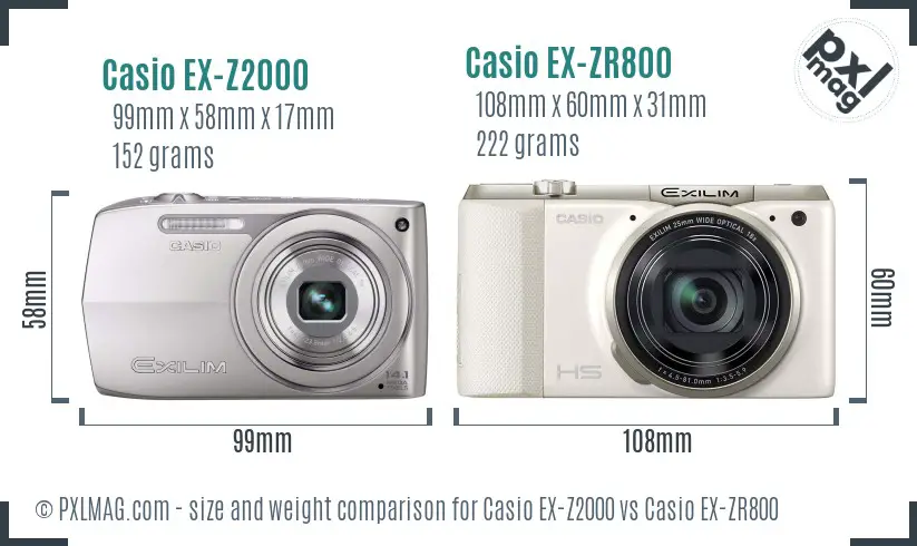 Casio EX-Z2000 vs Casio EX-ZR800 size comparison