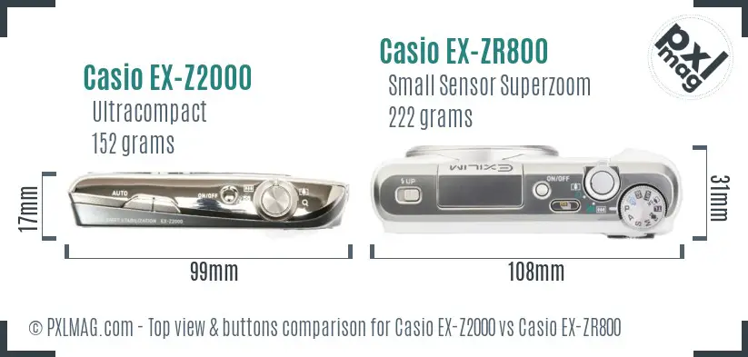 Casio EX-Z2000 vs Casio EX-ZR800 top view buttons comparison