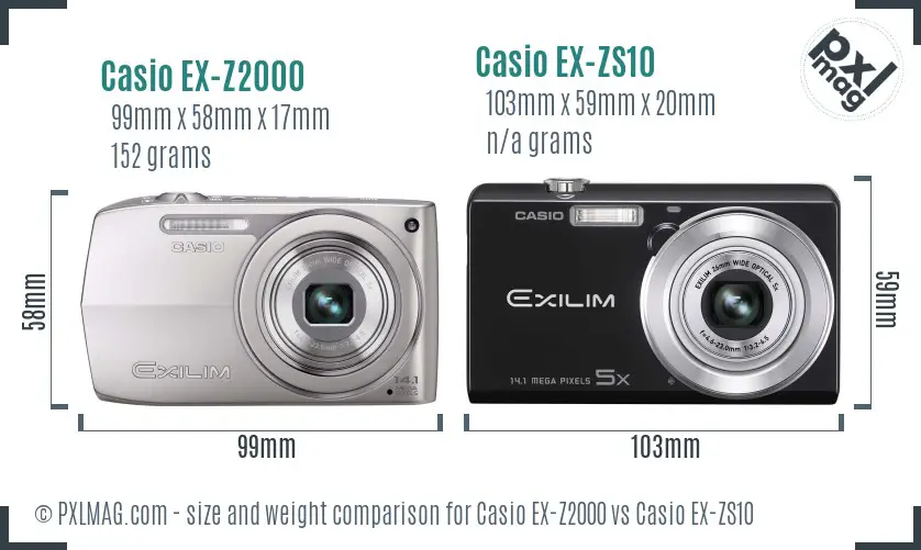 Casio EX-Z2000 vs Casio EX-ZS10 size comparison