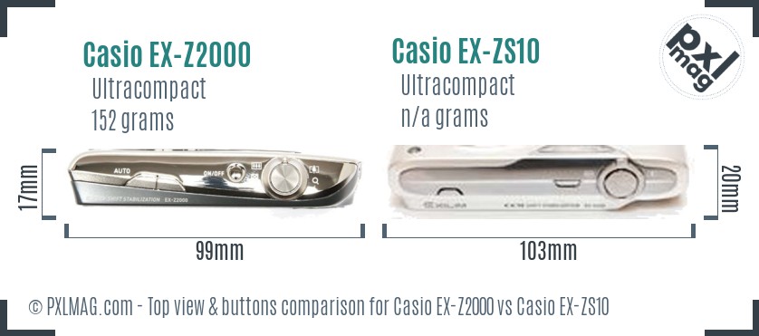 Casio EX-Z2000 vs Casio EX-ZS10 top view buttons comparison