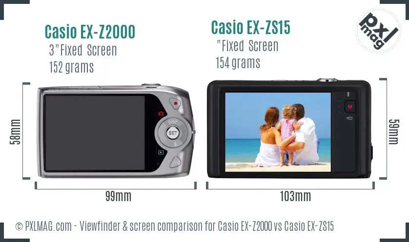 Casio EX-Z2000 vs Casio EX-ZS15 Screen and Viewfinder comparison