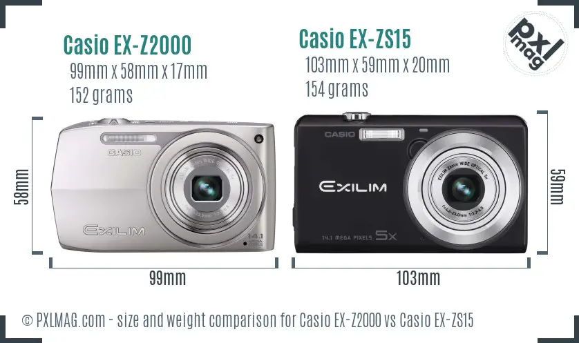Casio EX-Z2000 vs Casio EX-ZS15 size comparison