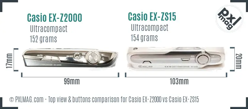 Casio EX-Z2000 vs Casio EX-ZS15 top view buttons comparison