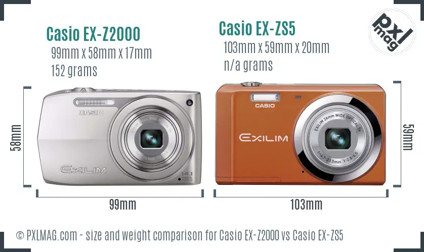 Casio EX-Z2000 vs Casio EX-ZS5 size comparison