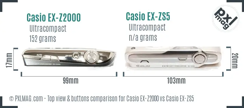 Casio EX-Z2000 vs Casio EX-ZS5 top view buttons comparison