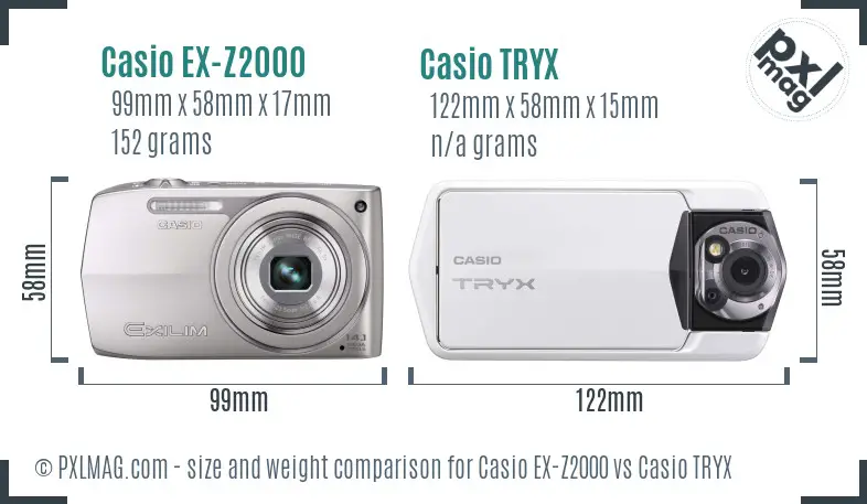 Casio EX-Z2000 vs Casio TRYX size comparison