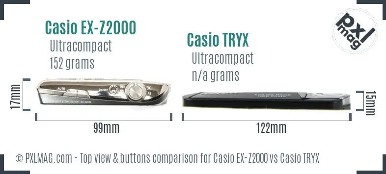 Casio EX-Z2000 vs Casio TRYX top view buttons comparison
