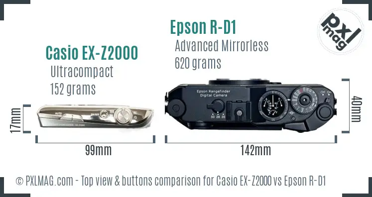 Casio EX-Z2000 vs Epson R-D1 top view buttons comparison