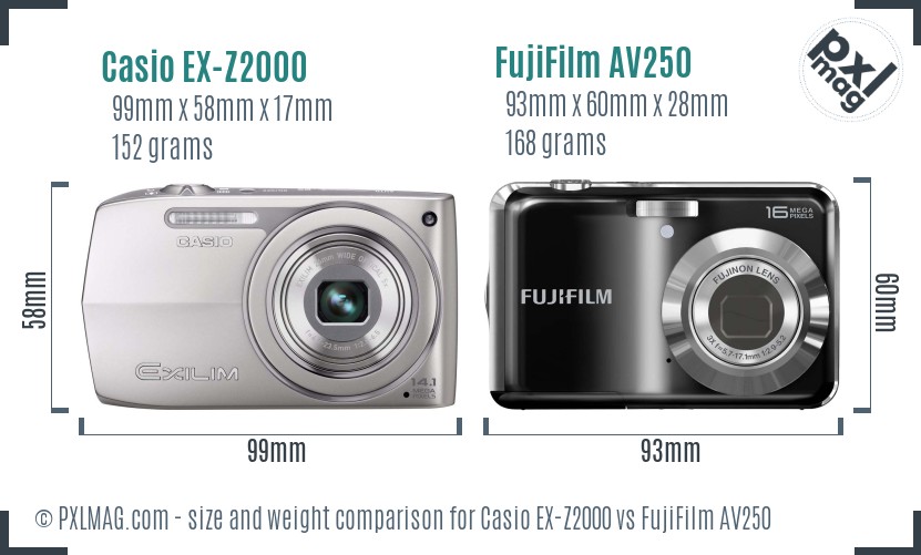 Casio EX-Z2000 vs FujiFilm AV250 size comparison