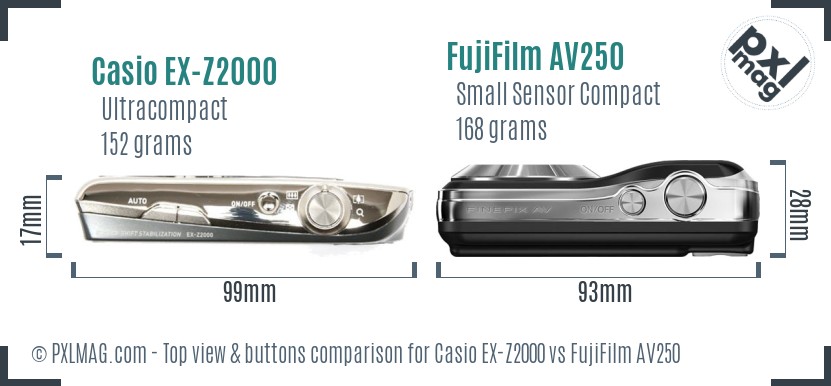 Casio EX-Z2000 vs FujiFilm AV250 top view buttons comparison
