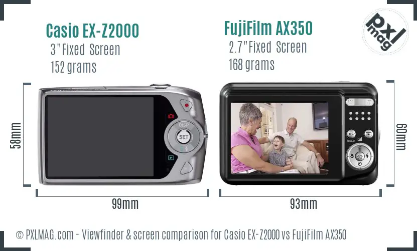 Casio EX-Z2000 vs FujiFilm AX350 Screen and Viewfinder comparison