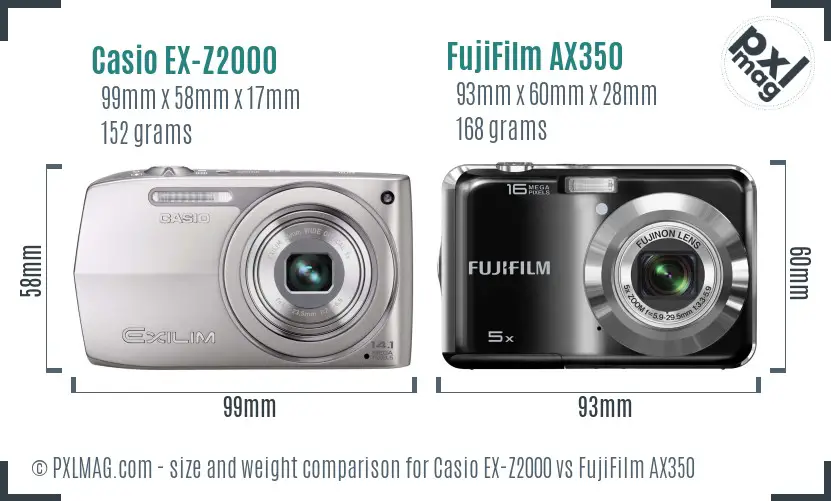 Casio EX-Z2000 vs FujiFilm AX350 size comparison