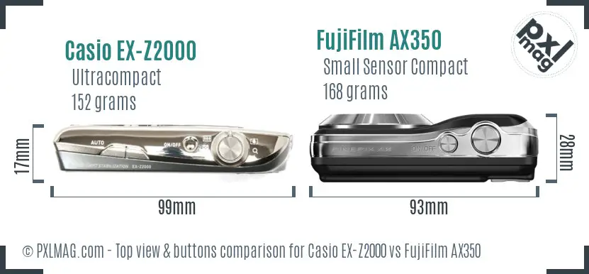 Casio EX-Z2000 vs FujiFilm AX350 top view buttons comparison