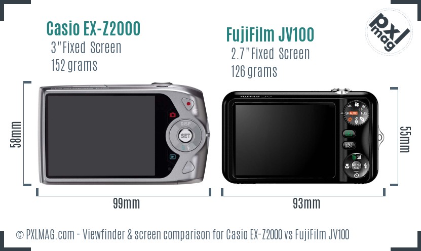 Casio EX-Z2000 vs FujiFilm JV100 Screen and Viewfinder comparison