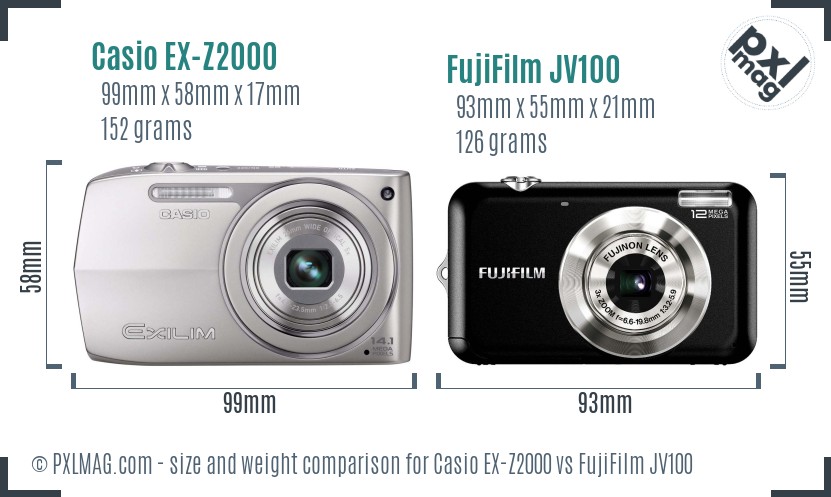 Casio EX-Z2000 vs FujiFilm JV100 size comparison