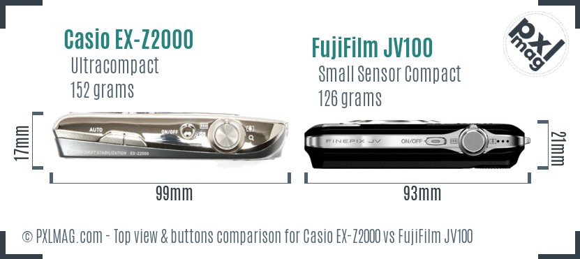 Casio EX-Z2000 vs FujiFilm JV100 top view buttons comparison