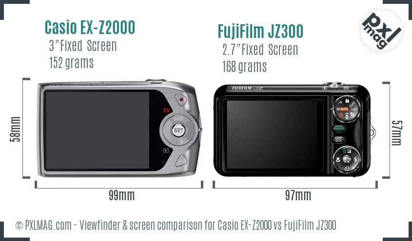 Casio EX-Z2000 vs FujiFilm JZ300 Screen and Viewfinder comparison