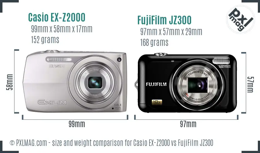 Casio EX-Z2000 vs FujiFilm JZ300 size comparison
