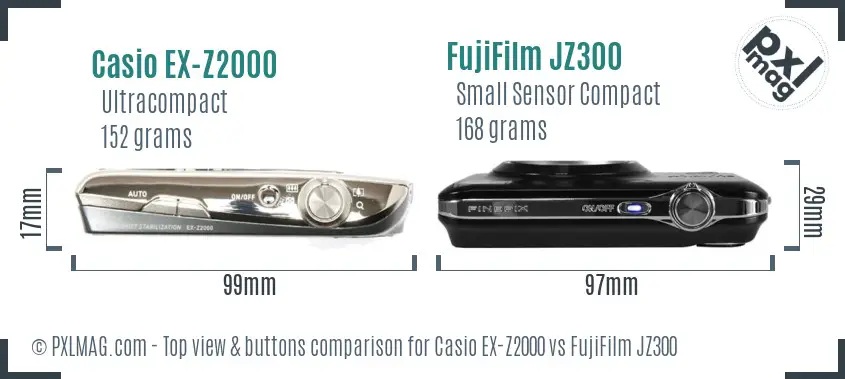 Casio EX-Z2000 vs FujiFilm JZ300 top view buttons comparison