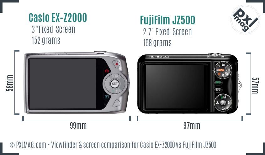 Casio EX-Z2000 vs FujiFilm JZ500 Screen and Viewfinder comparison