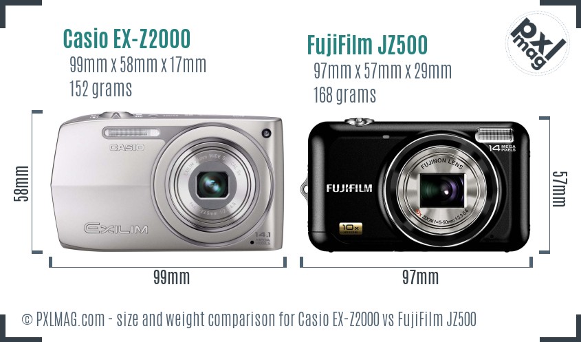 Casio EX-Z2000 vs FujiFilm JZ500 size comparison Casio EX-Z2000 vs FujiFilm JZ500 size comparison
