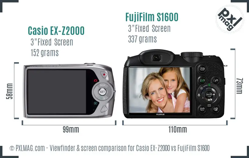 Casio EX-Z2000 vs FujiFilm S1600 Screen and Viewfinder comparison Casio EX-Z2000 vs FujiFilm S1600 Screen and Viewfinder comparison