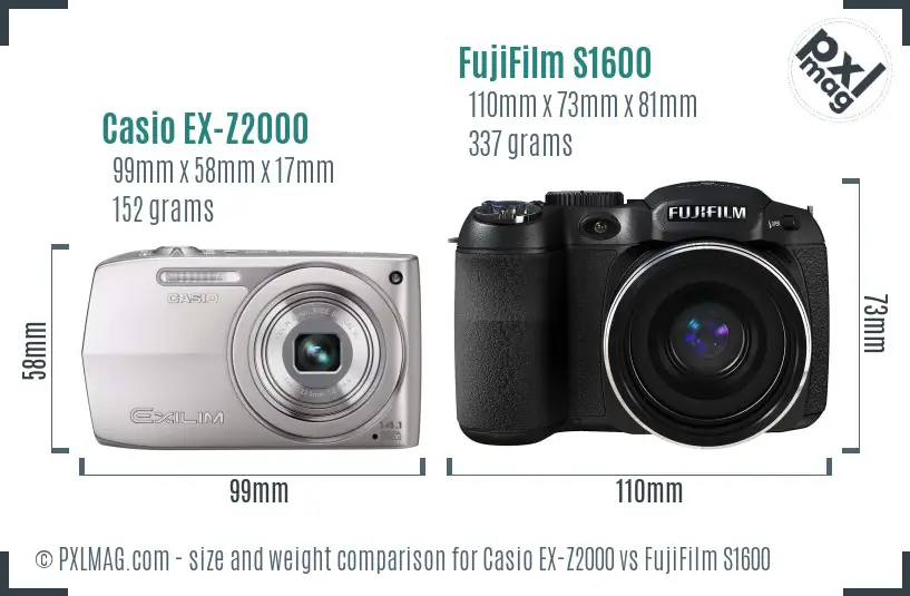 Casio EX-Z2000 vs FujiFilm S1600 size comparison Casio EX-Z2000 vs FujiFilm S1600 size comparison