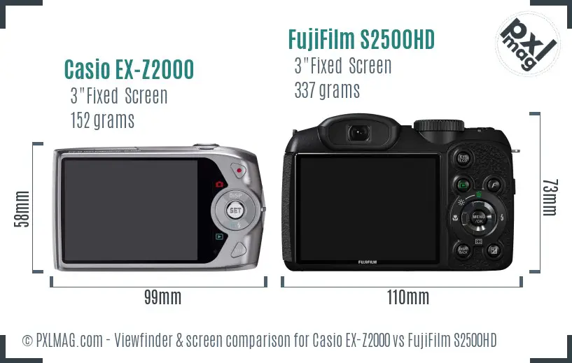Casio EX-Z2000 vs FujiFilm S2500HD Screen and Viewfinder comparison