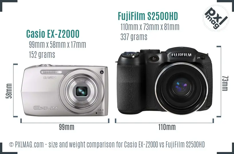Casio EX-Z2000 vs FujiFilm S2500HD size comparison