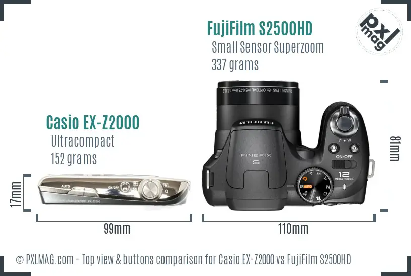 Casio EX-Z2000 vs FujiFilm S2500HD top view buttons comparison