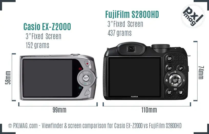 Casio EX-Z2000 vs FujiFilm S2800HD Screen and Viewfinder comparison