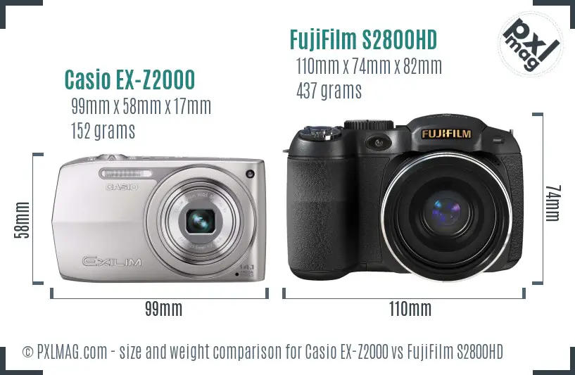 Casio EX-Z2000 vs FujiFilm S2800HD size comparison