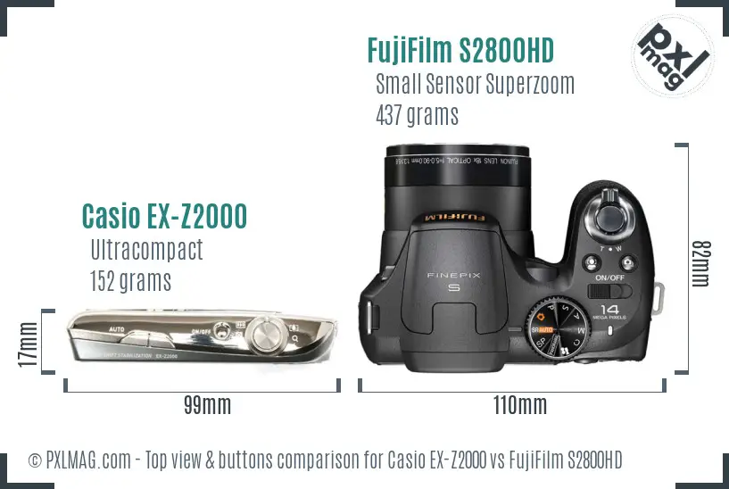 Casio EX-Z2000 vs FujiFilm S2800HD top view buttons comparison