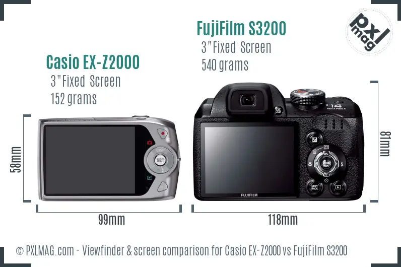 Casio EX-Z2000 vs FujiFilm S3200 Screen and Viewfinder comparison