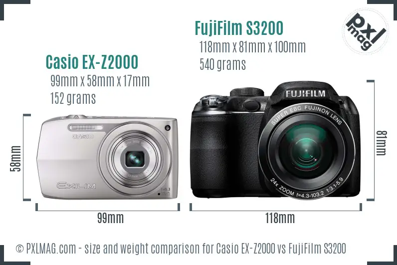 Casio EX-Z2000 vs FujiFilm S3200 size comparison