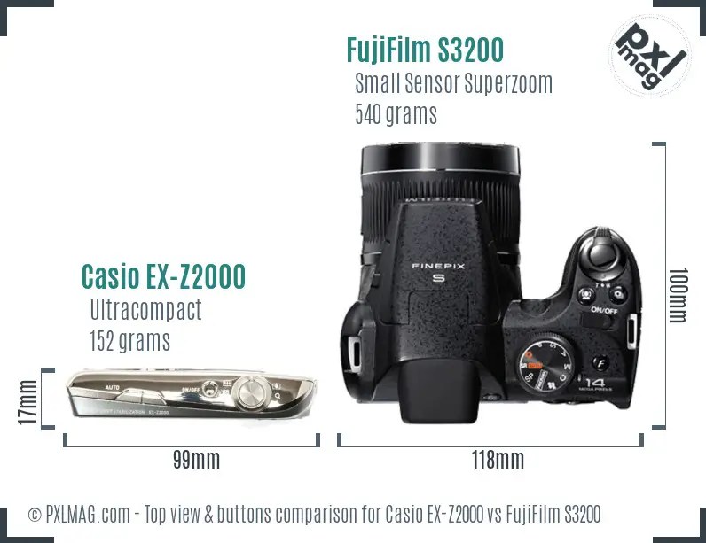 Casio EX-Z2000 vs FujiFilm S3200 top view buttons comparison