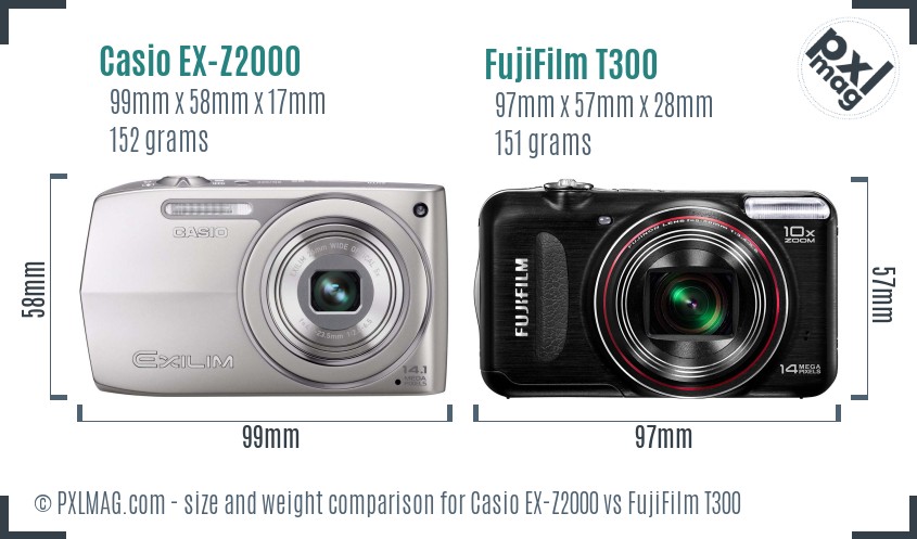 Casio EX-Z2000 vs FujiFilm T300 size comparison Casio EX-Z2000 vs FujiFilm T300 size comparison
