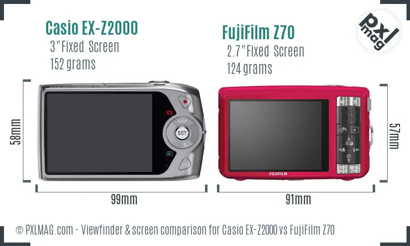 Casio EX-Z2000 vs FujiFilm Z70 Screen and Viewfinder comparison