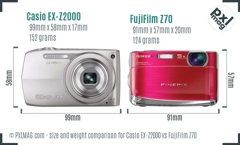 Casio EX-Z2000 vs FujiFilm Z70 size comparison