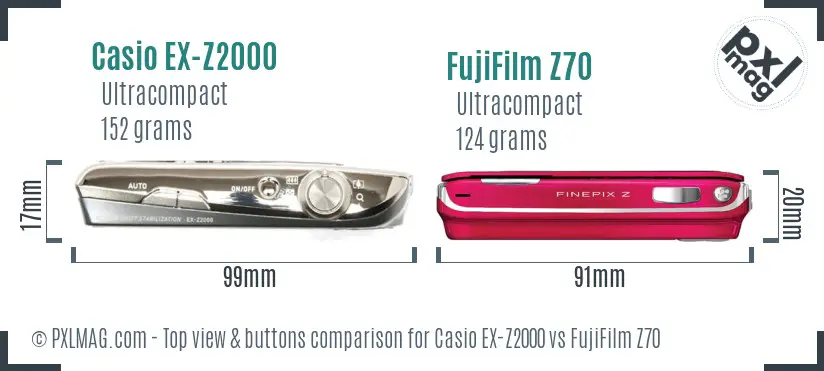 Casio EX-Z2000 vs FujiFilm Z70 top view buttons comparison
